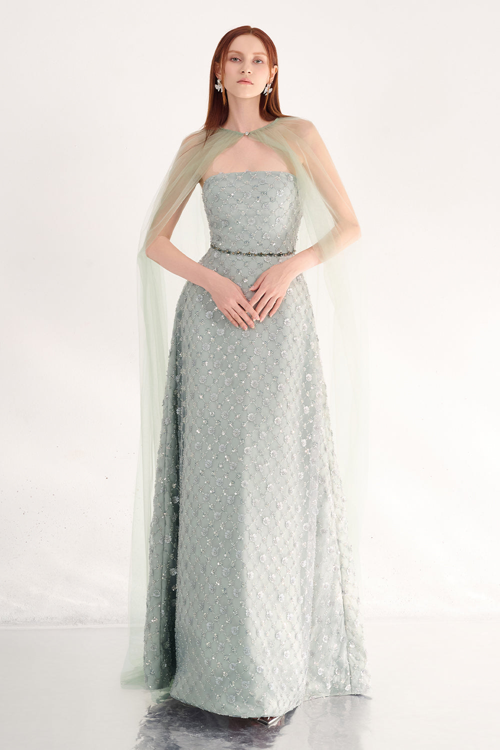 Zahra A-line Cape Shoulder Polyester Maxi Set