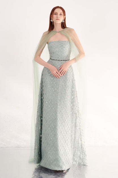 Zahra A-line Cape Shoulder Polyester Maxi Set