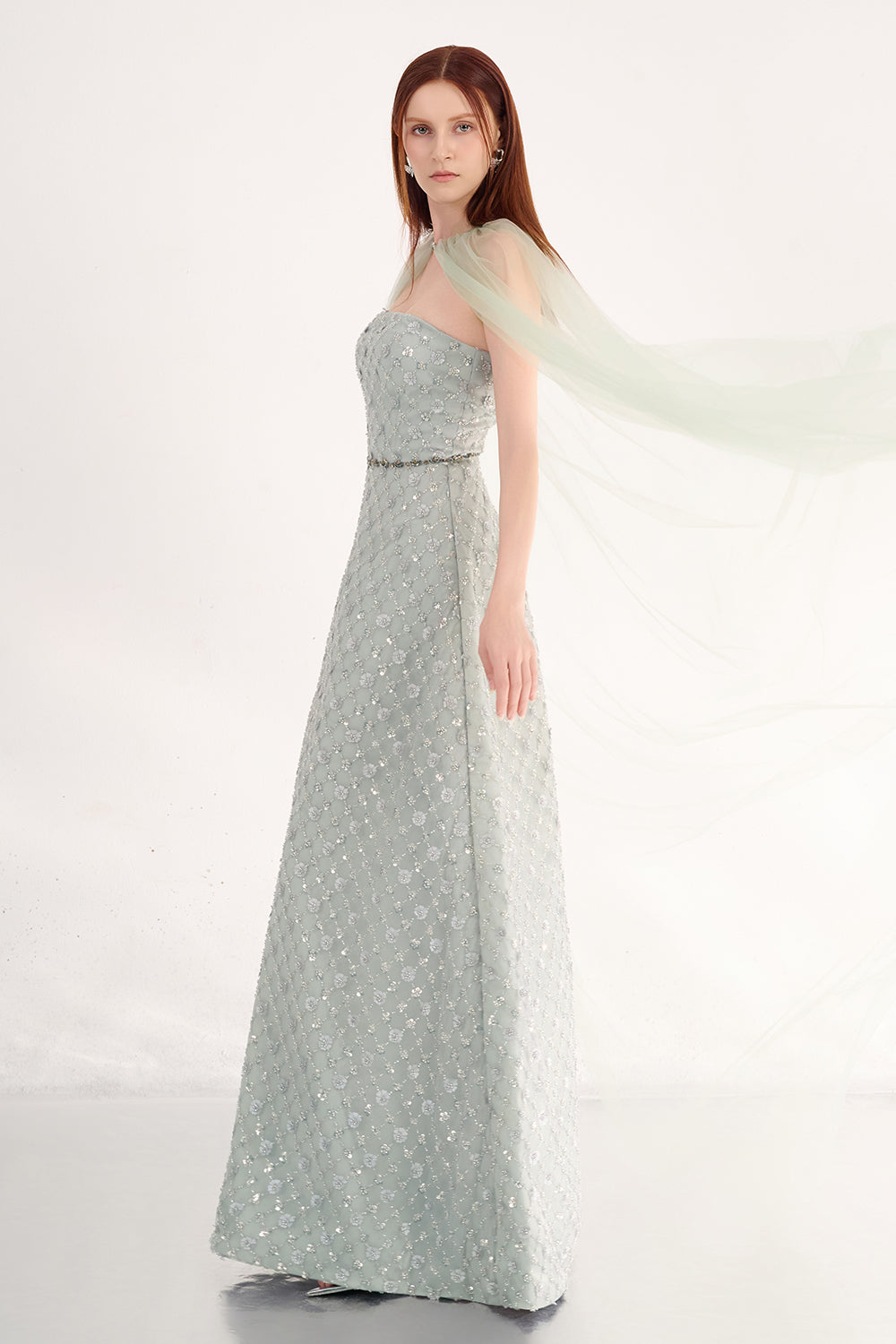 Zahra A-line Cape Shoulder Polyester Maxi Set