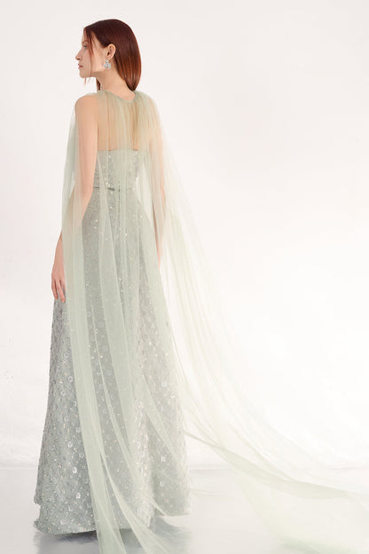 Zahra A-line Cape Shoulder Polyester Maxi Set