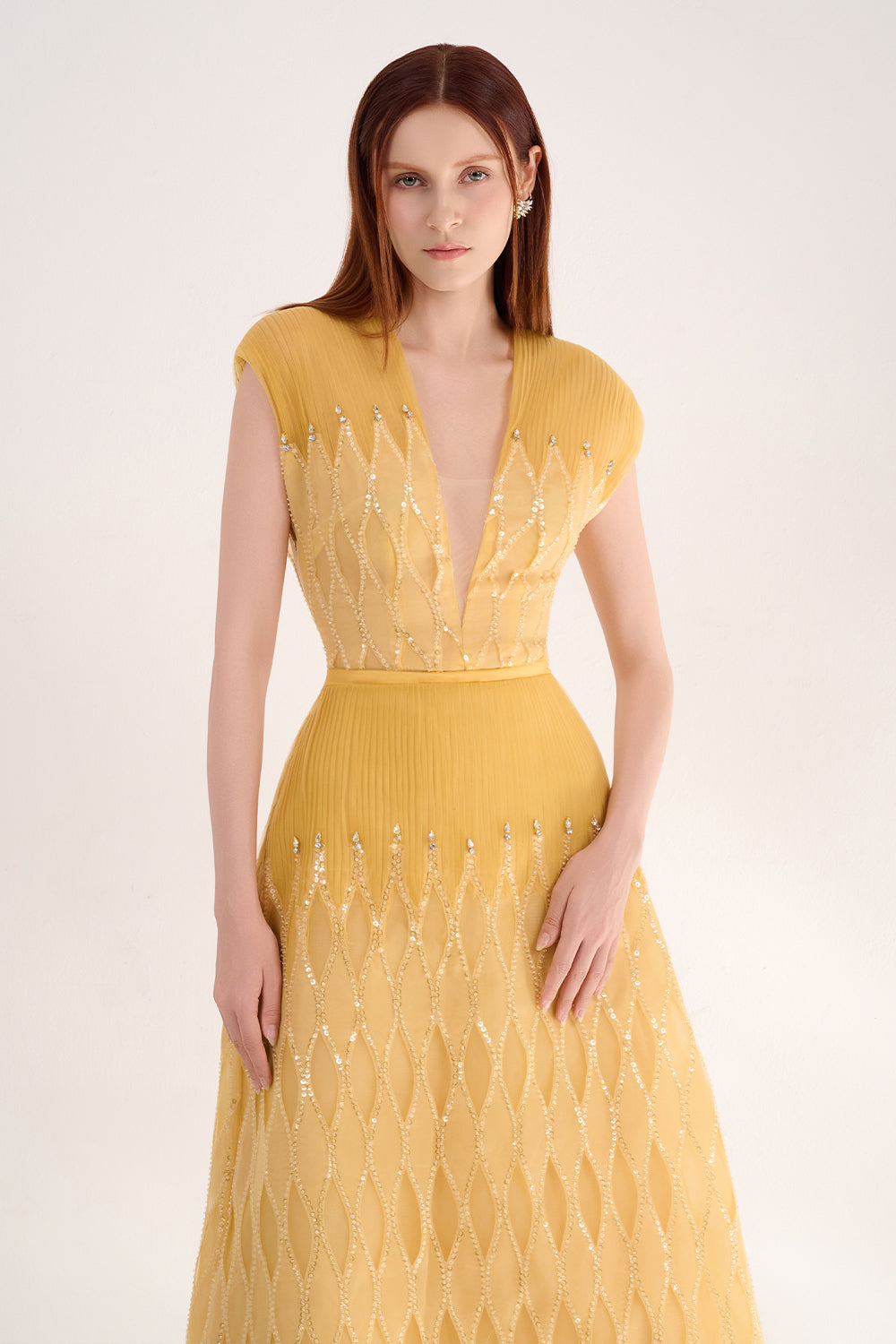 Rylee A-line Plunge Neck Polyester Maxi Dress