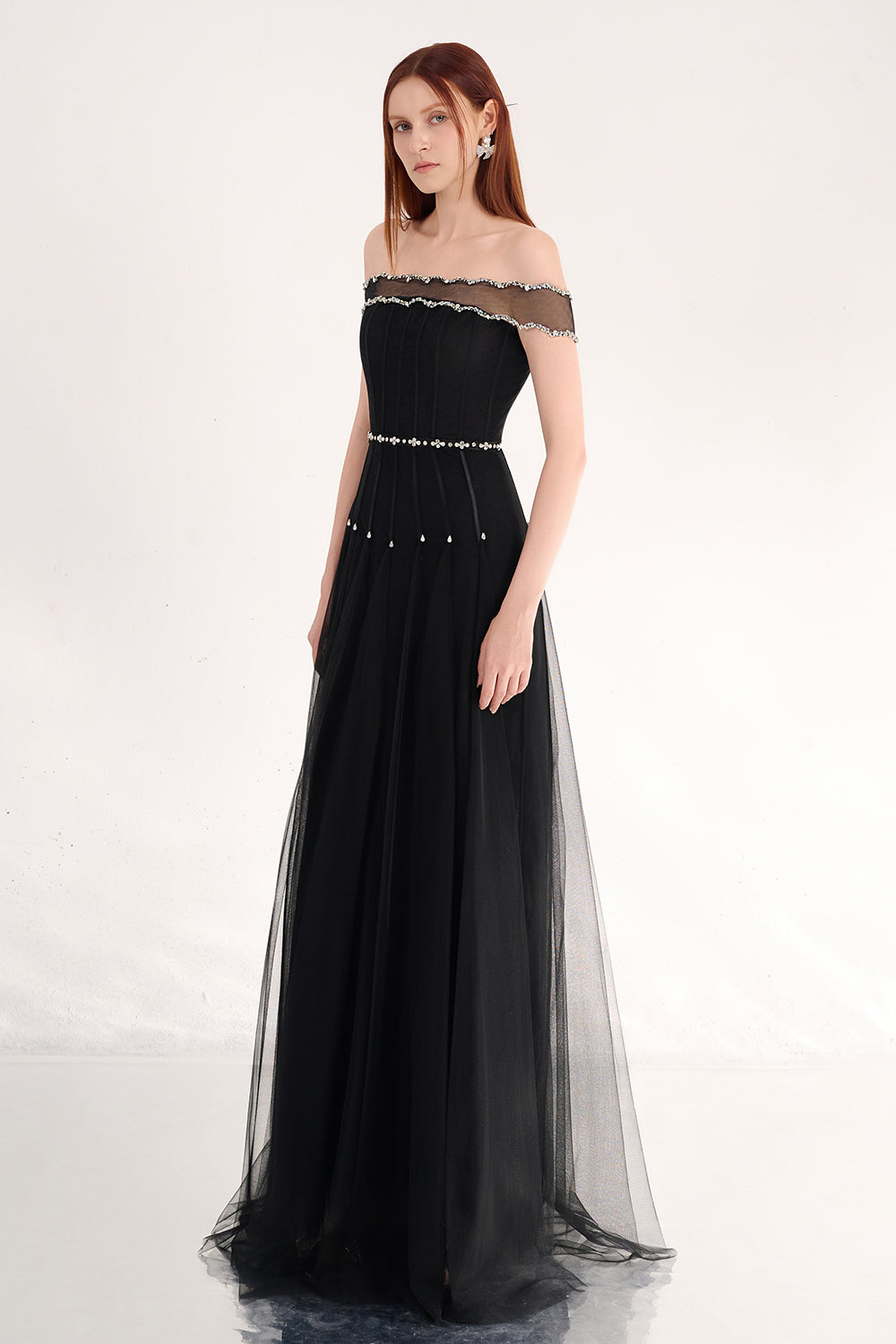 Jayleen Gored Off-Shoulder Organza Maxi Dress