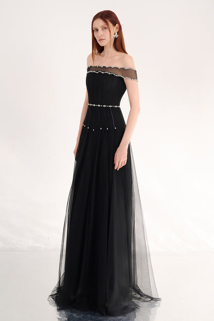 Jayleen Gored Off-Shoulder Organza Maxi Dress
