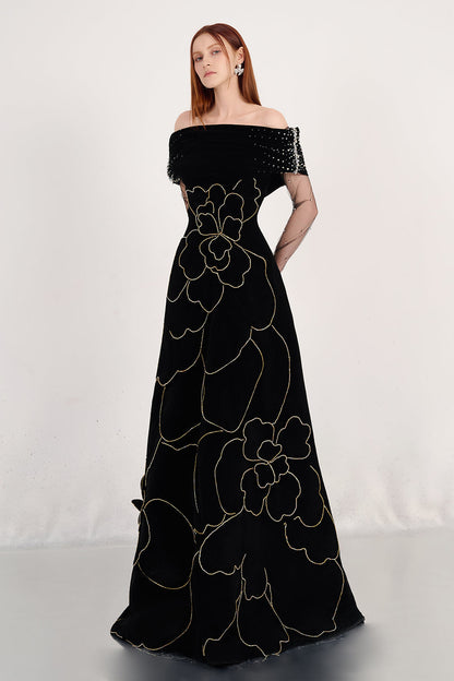 Charli Ball Gown Bead Velvet Maxi Dress