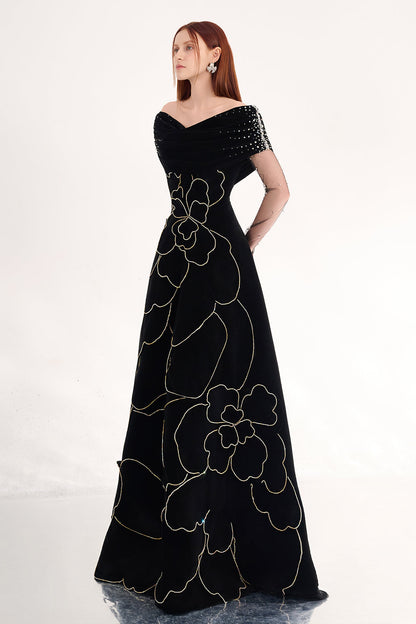 Charli Ball Gown Bead Velvet Maxi Dress