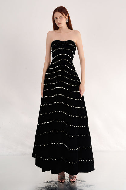 Greta A-line Straight Across Neck Velvet Maxi Dress