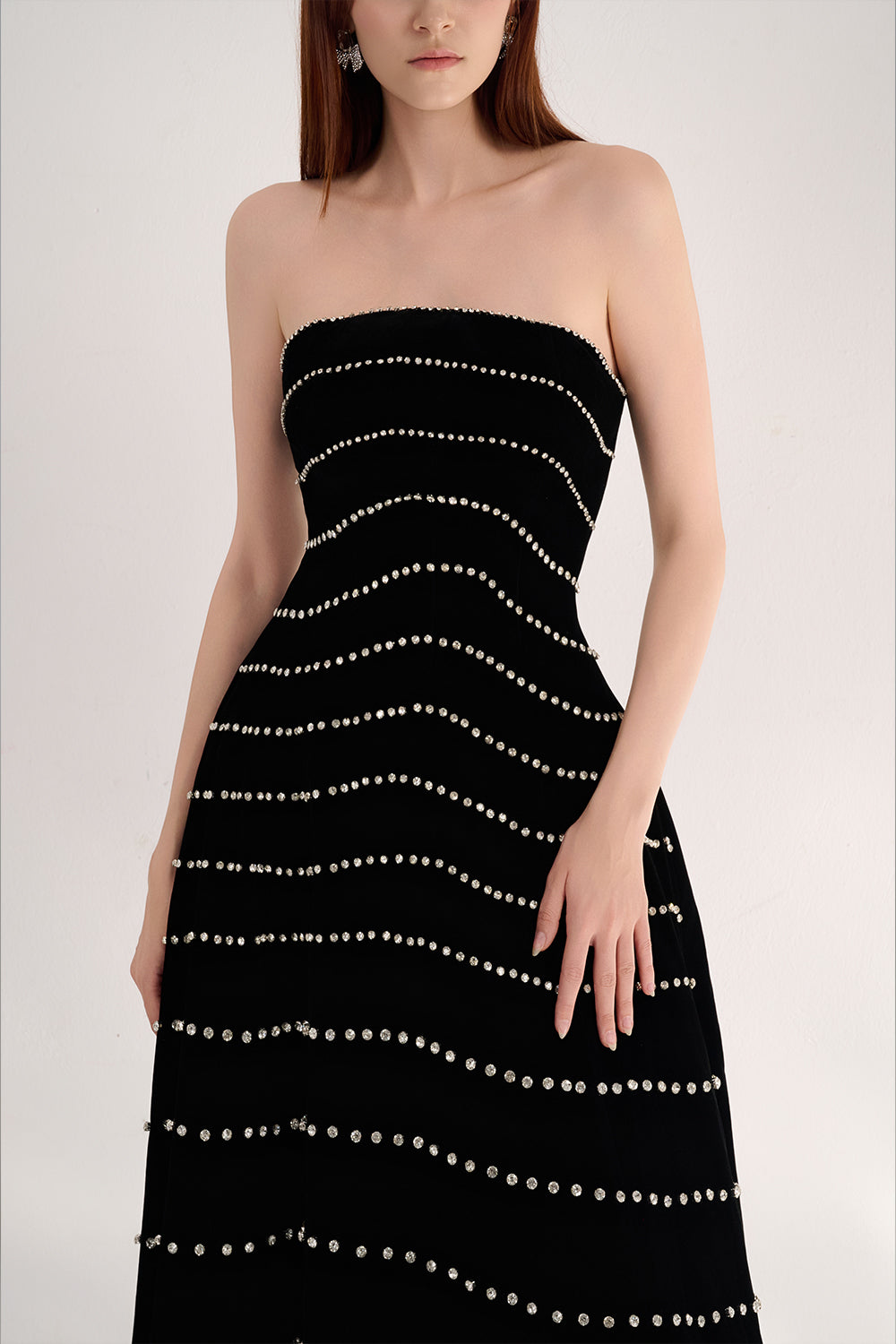 Greta A-line Straight Across Neck Velvet Maxi Dress