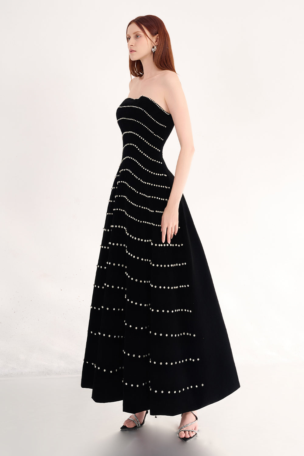 Greta A-line Straight Across Neck Velvet Maxi Dress