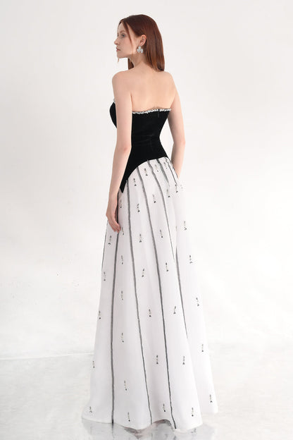 April A-line Semi-Heart Neck Polyester Maxi Dress