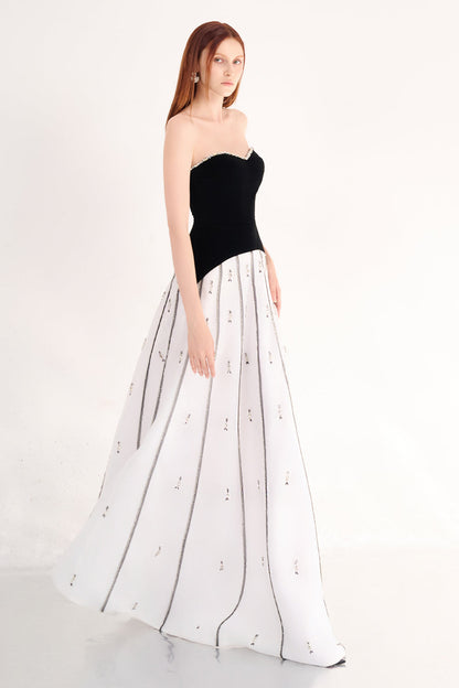 April A-line Semi-Heart Neck Polyester Maxi Dress
