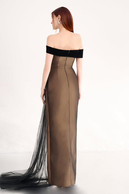 Hazel Slit Off-Shoulder Organza Maxi Dress