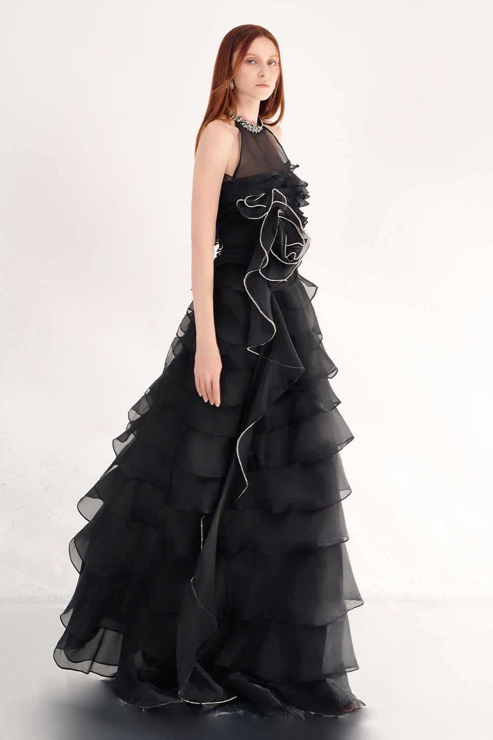 Hadley A-line Ruffle Layer Organza Maxi Dress