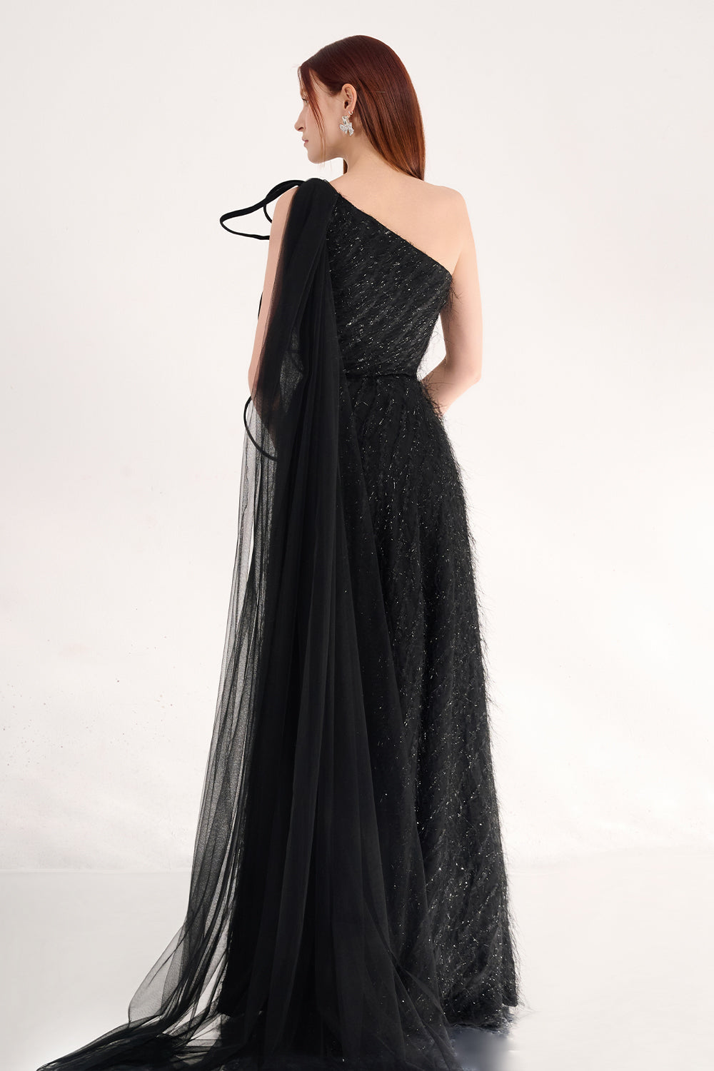 Delaney A-line One Shoulder Organza Maxi Dress
