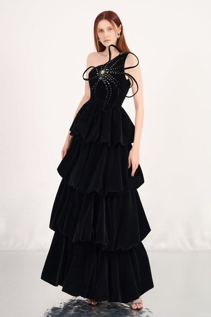 Addyson Bubble Layered Velvet Maxi Dress
