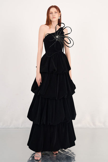 Addyson Bubble Layered Velvet Maxi Dress