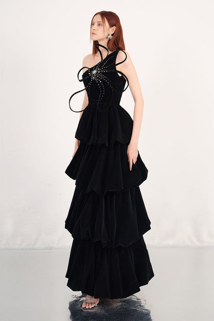 Addyson Bubble Layered Velvet Maxi Dress