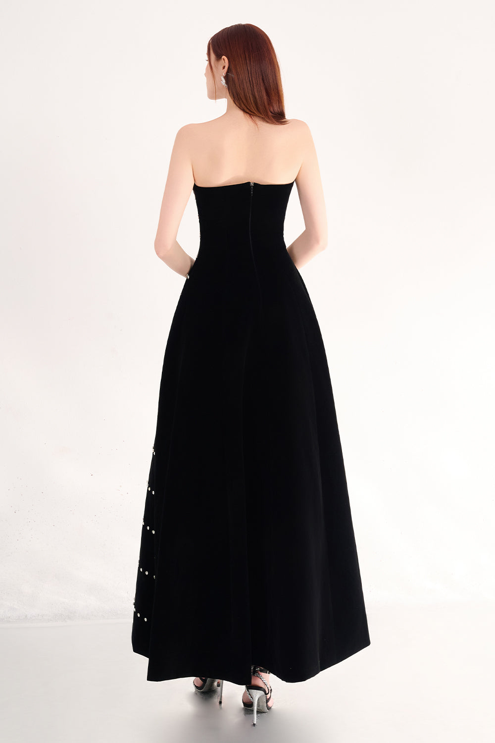Greta A-line Straight Across Neck Velvet Maxi Dress