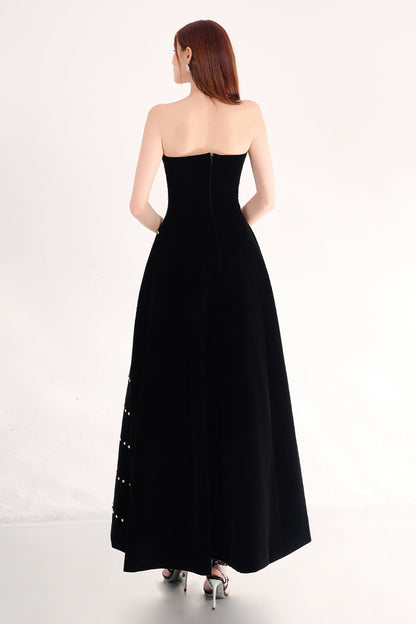 Greta A-line Straight Across Neck Velvet Maxi Dress