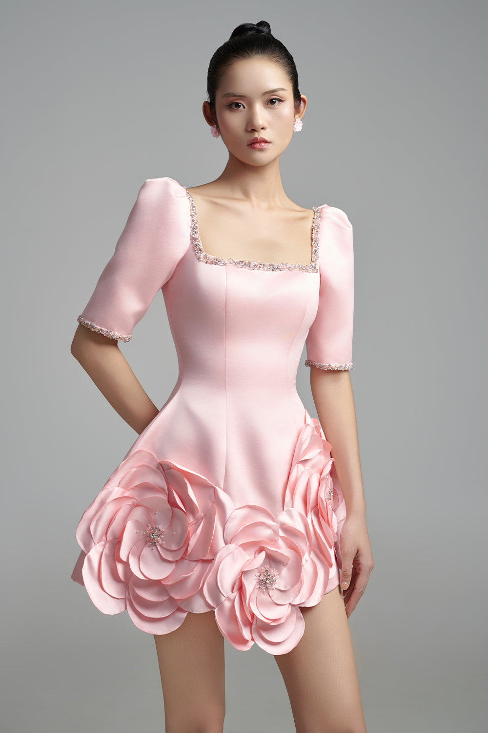Khalani A-line Leg Of Mutton Sleeved Taffeta Maxi Dress