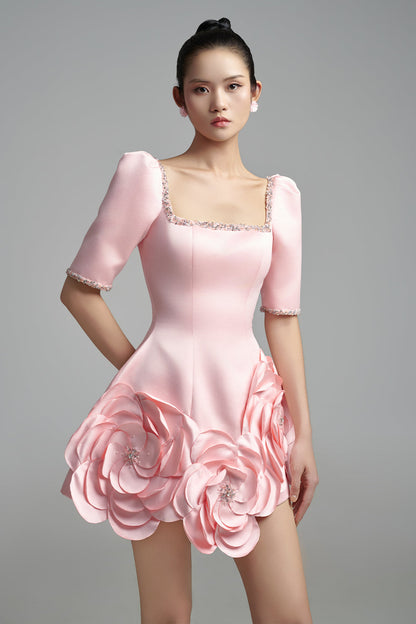 Khalani A-line Leg Of Mutton Sleeved Taffeta Maxi Dress