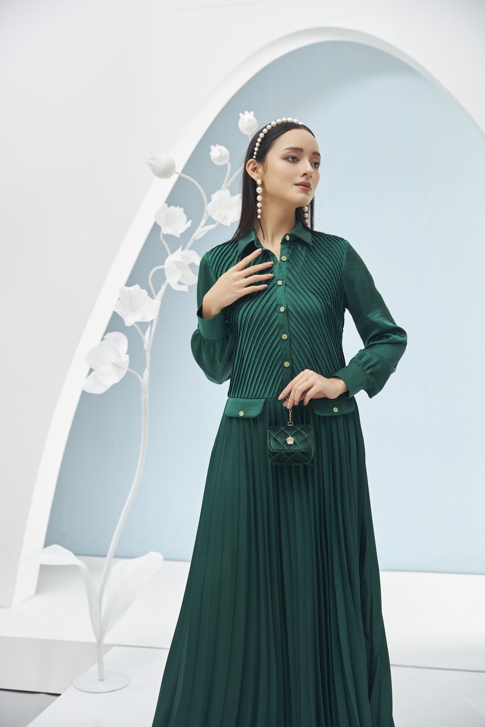 Ariel Pleated Midi Dress 