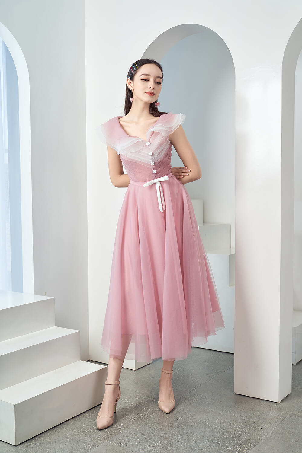 Baskom Ruffle Neckline Dress 