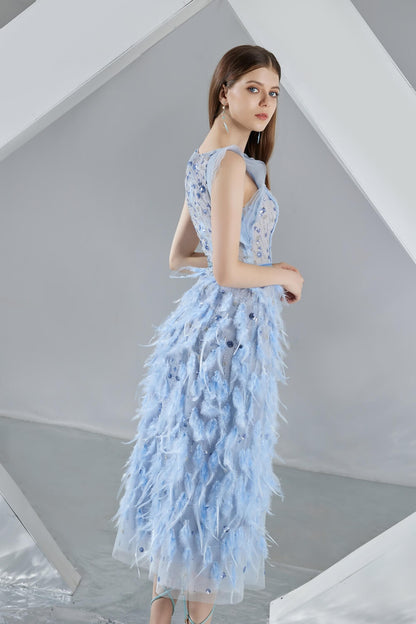 Laurel Straight Boat Neck Organza Midi Dress