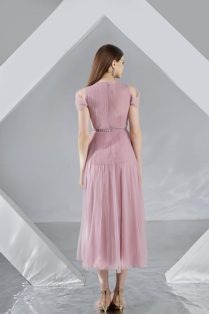 Florence A-line Puffy Sleeved Organza Midi Dress