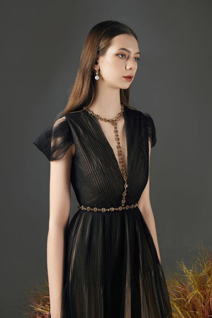 Florence A-line Cold Shoulder Sleeved Organza Midi Dress